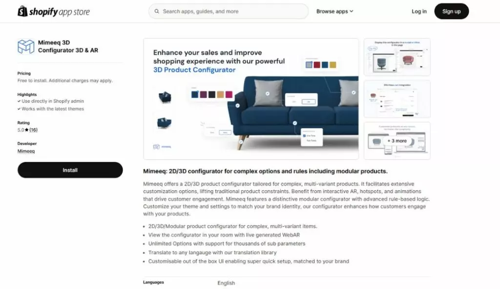 shopify 3d product image apps mimeeq