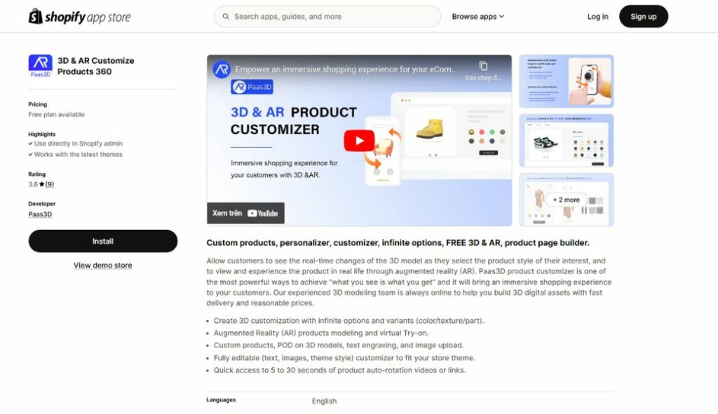 shopify 3d product image apps paas3d