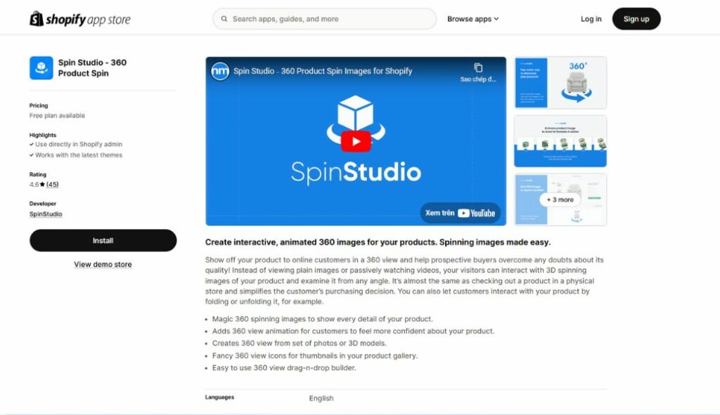 shopify 3d product image apps spin studio