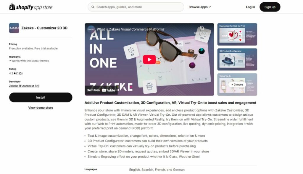 shopify 3d product image apps zakeke