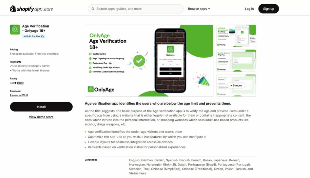 shopify age verification apps age verification onlyage 18