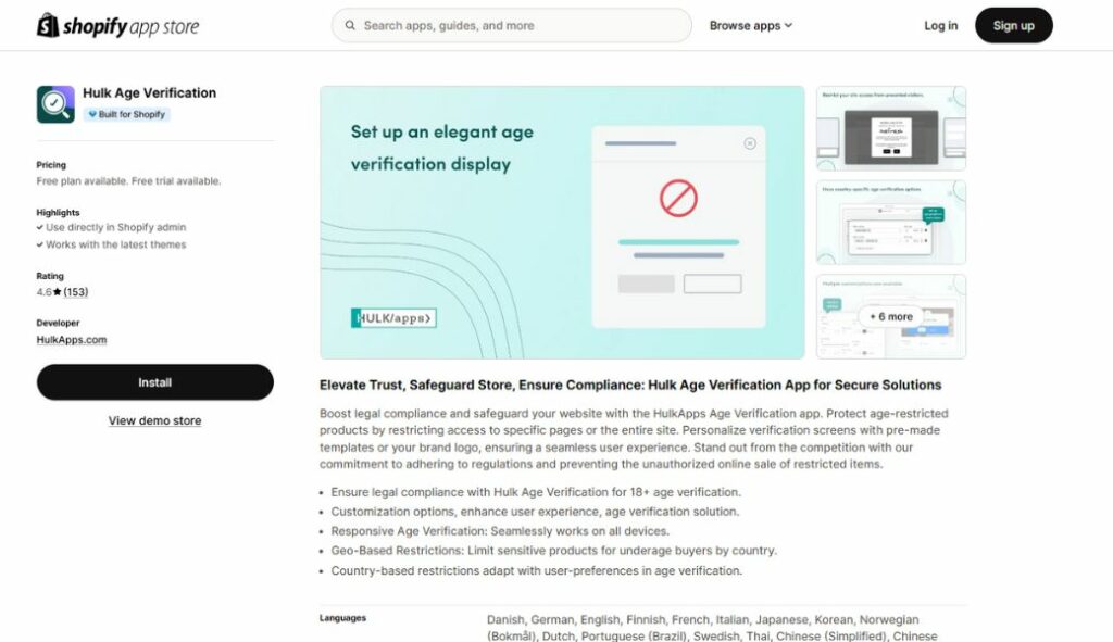 shopify age verification apps hulk age verification