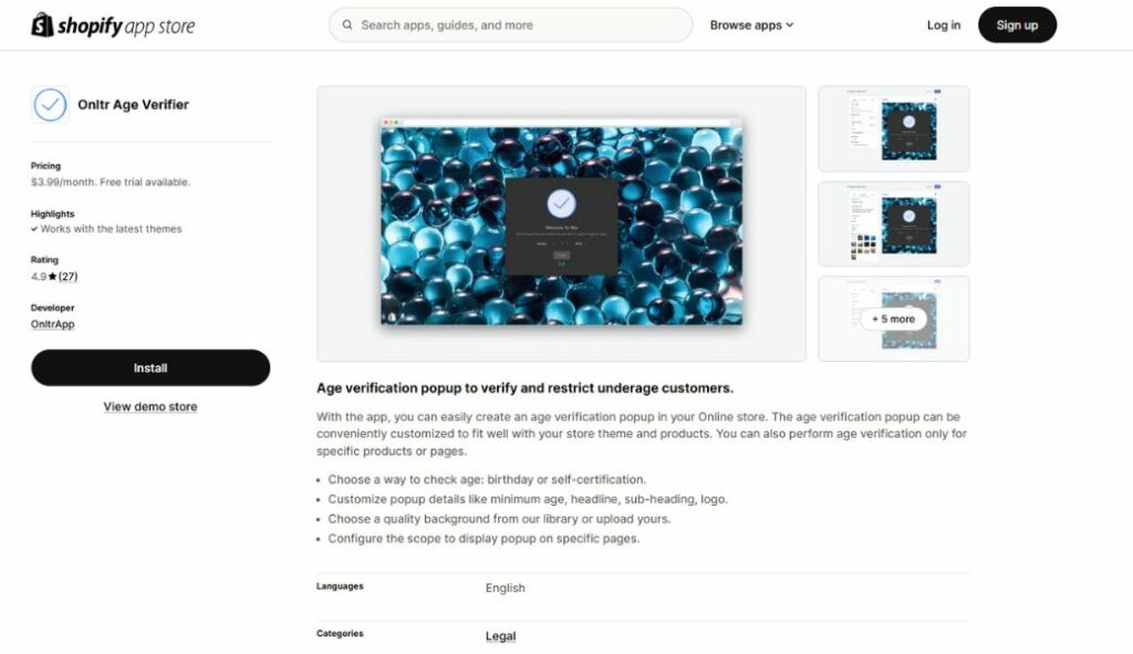shopify age verification apps onltr age verifier