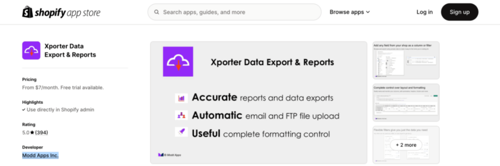 shopify export products