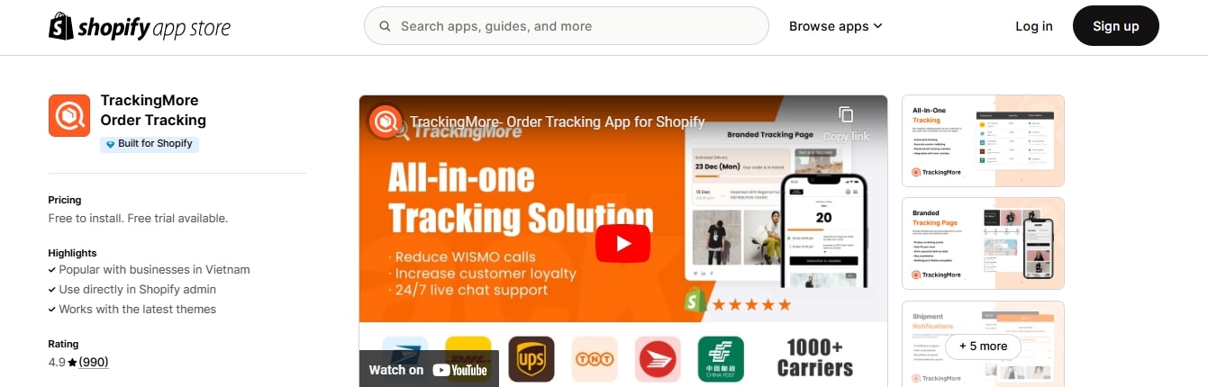 TrackingMore Shopify Store Management Apps