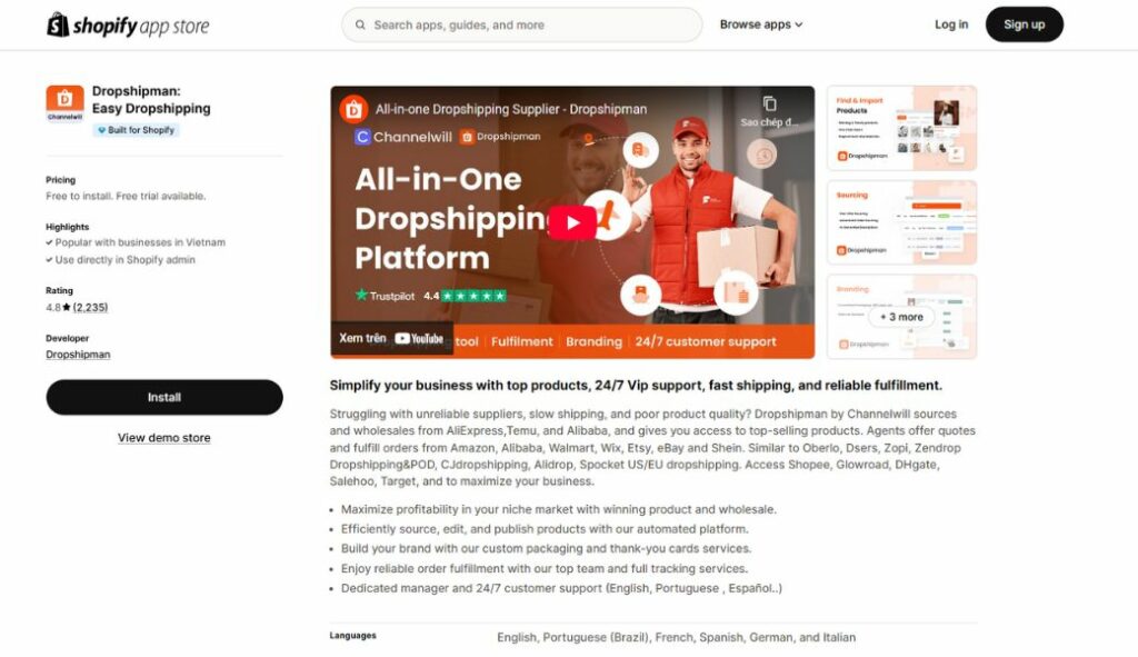 best product sourcing apps for shopify dropshipman