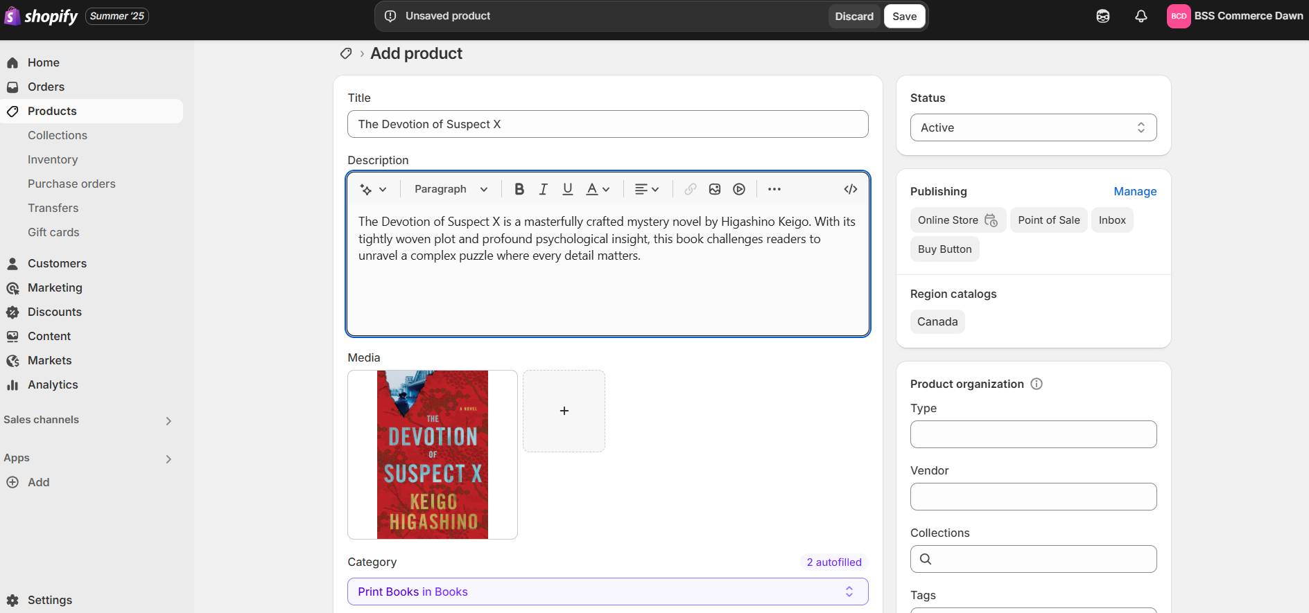 Add products in Shopify