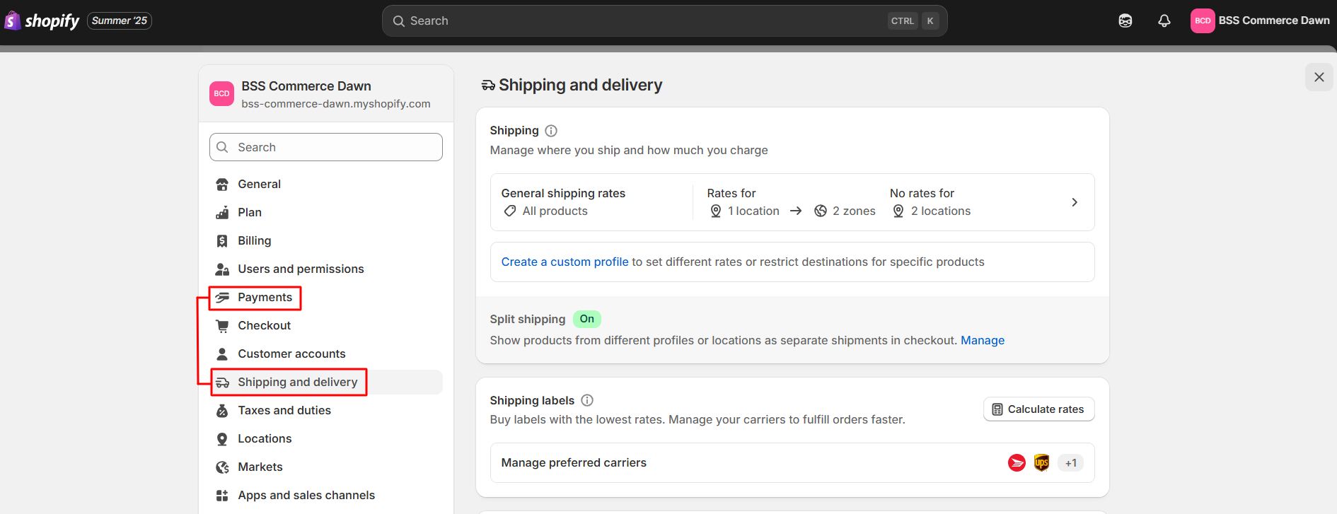 Configure shipping and payments in Shopify