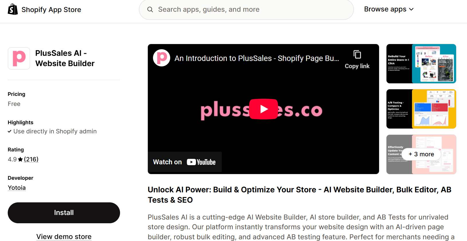 plussalesAI shopify ai website builder