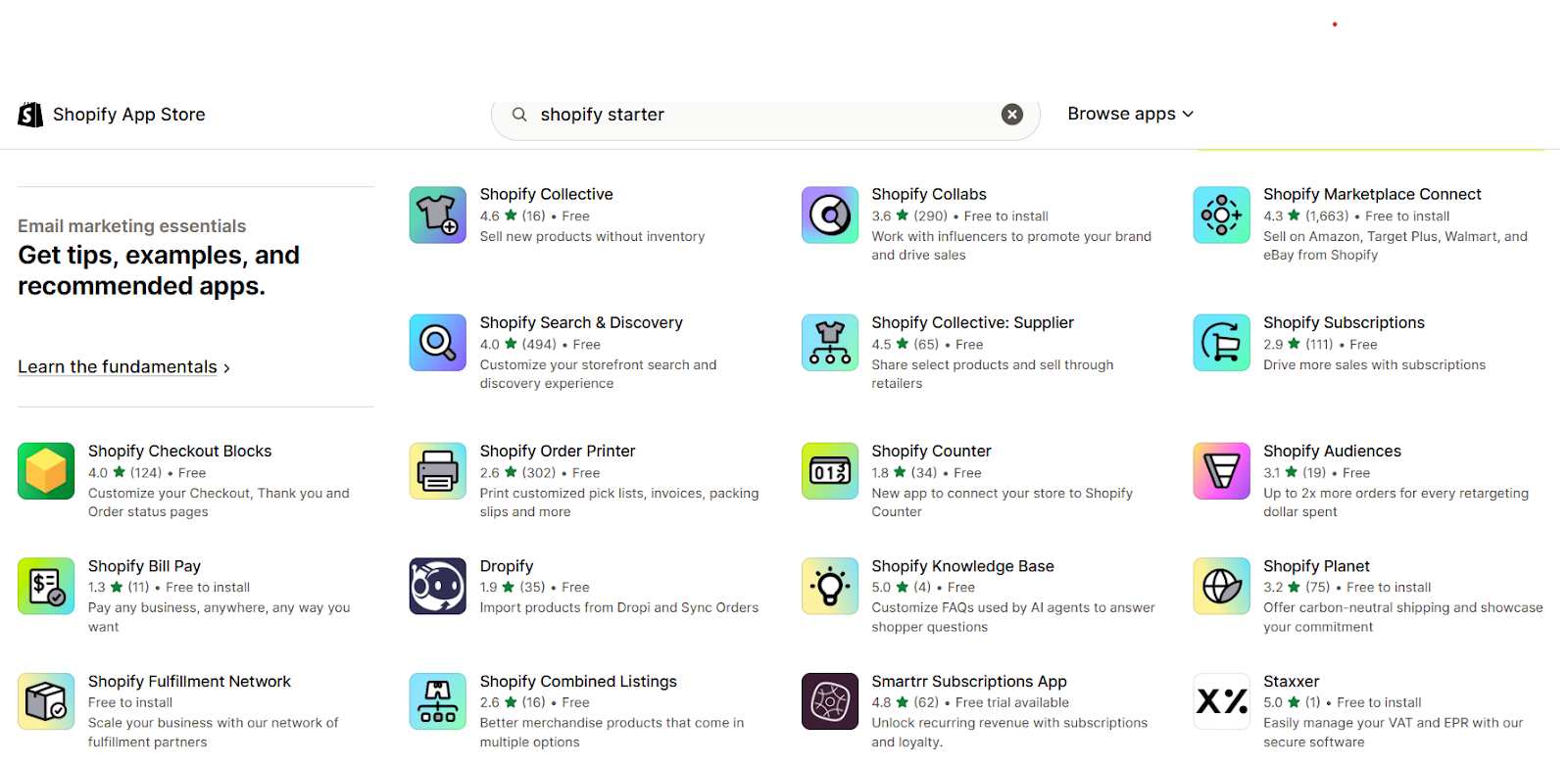 Shopify starter plan app limitations 