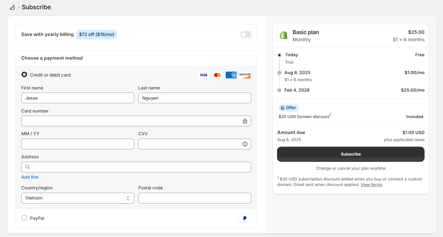 Shopify plan checkout review