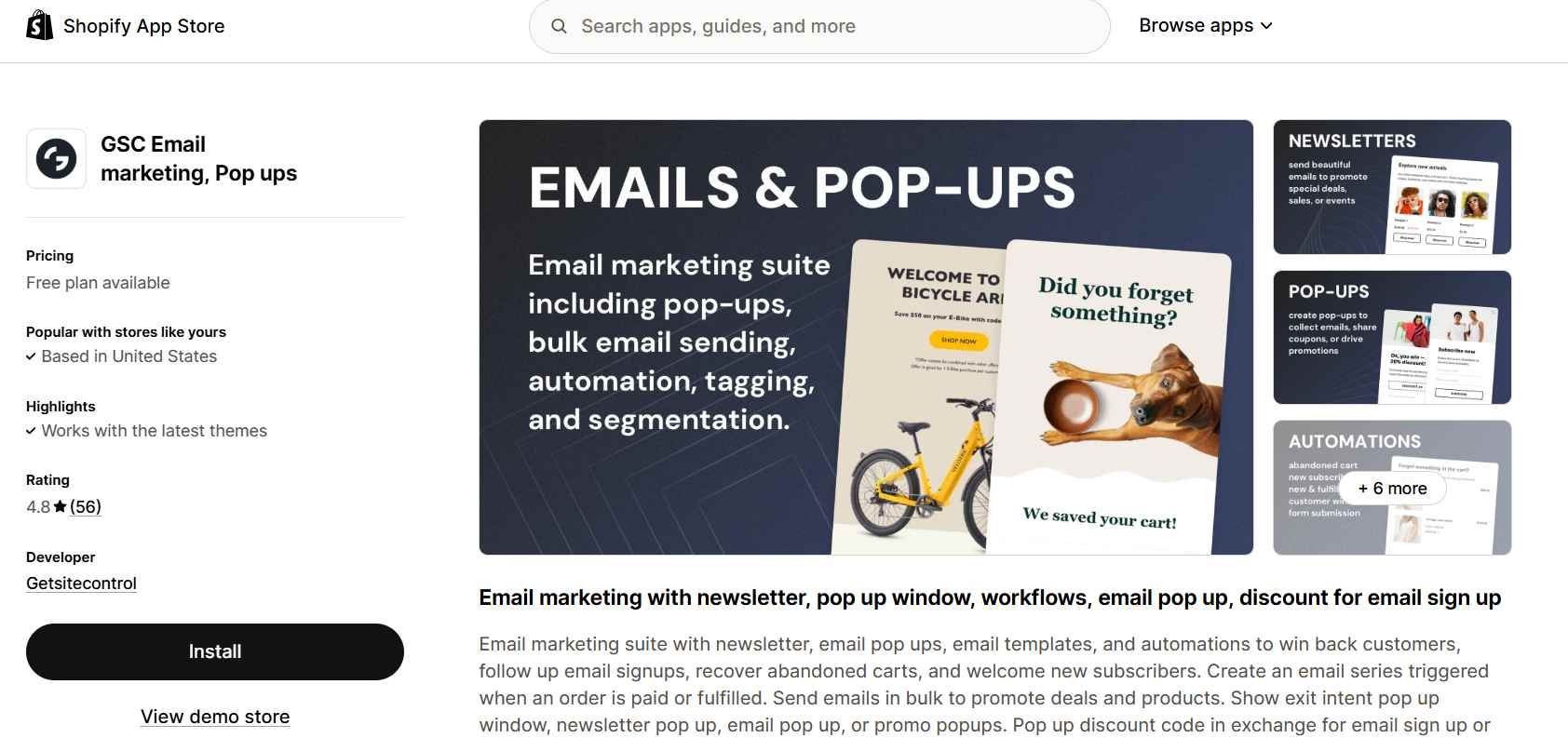 Getsitecontrol’s email marketing app for Shopify (GSC Email Marketing, Pop
ups)
