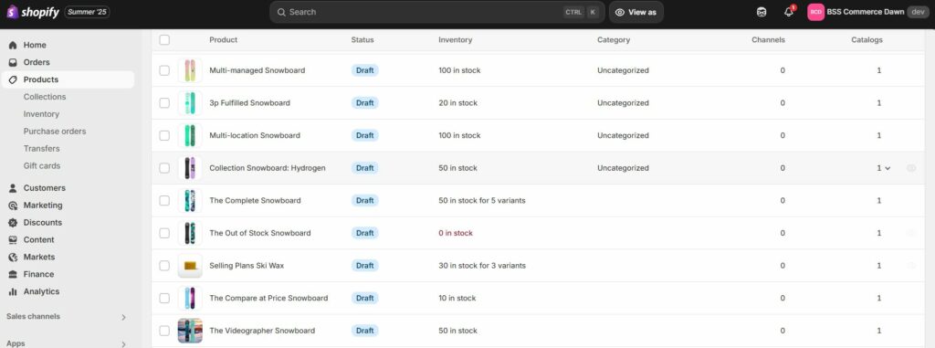 Shopify basic plan - admin dashboard