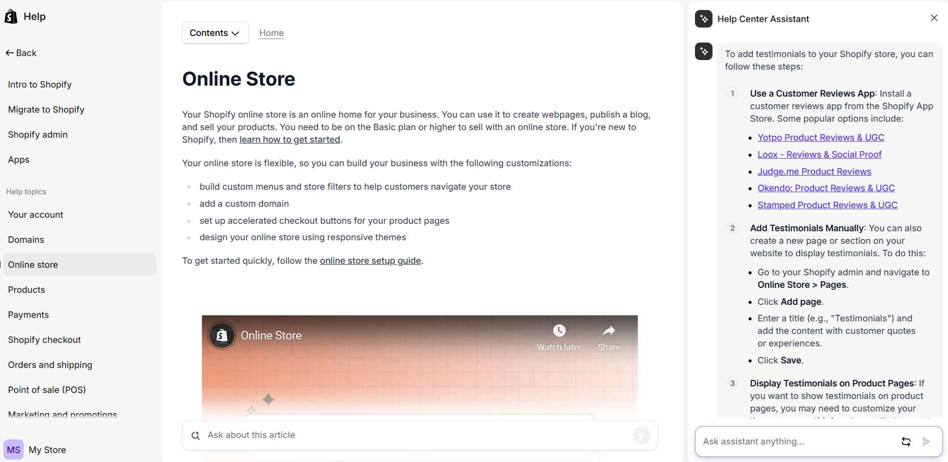 Shopify's support system: documentation, AI assistant and chat