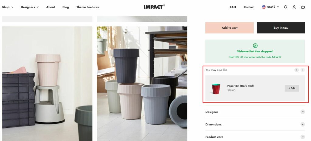 Cross-sell elements - shopify impact theme features