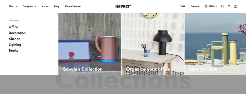 mega menu - shopify impact theme features