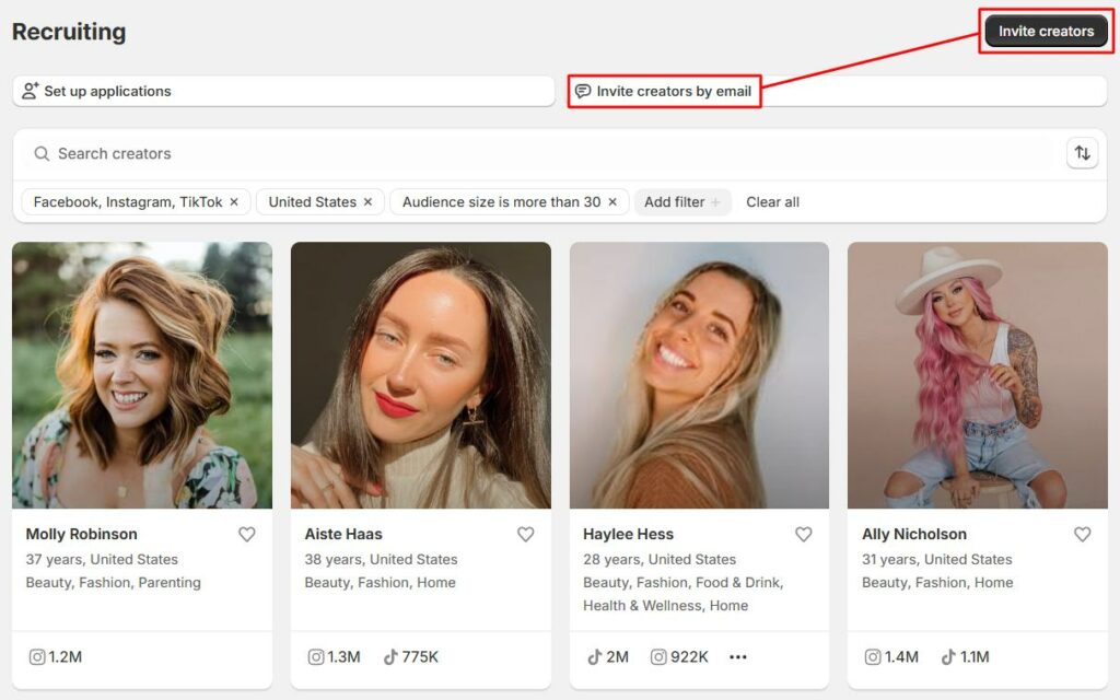 shopify collabs dashboard - invite creators via mail