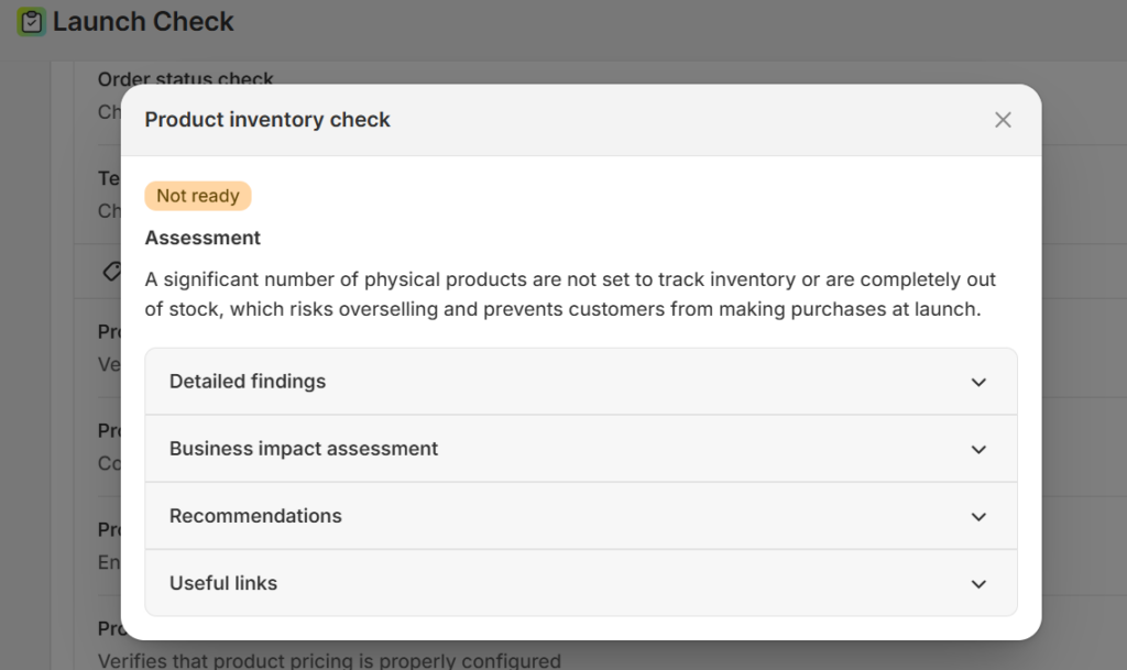 View details after getting results in Shopify Launch Check App