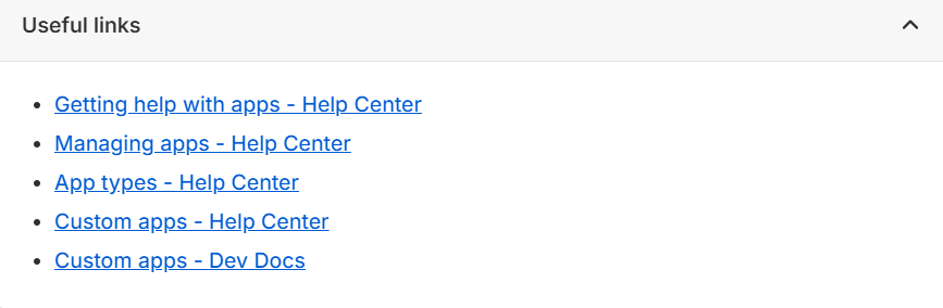 find useful links in Shopify Launch Check App