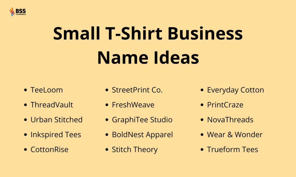 small t shirt business name ideas