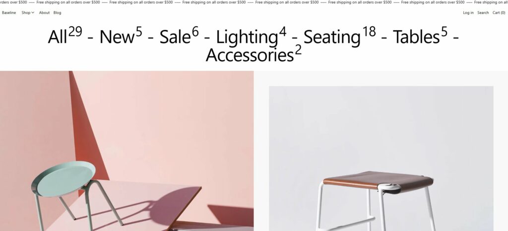 Austere style of Baseline Shopify Theme