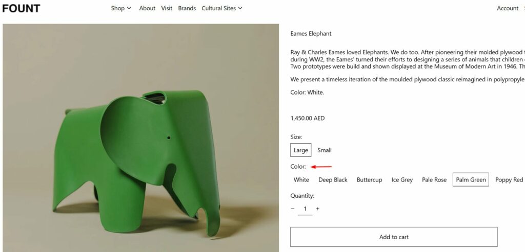 Color swatches feature of Baseline Shopify Theme