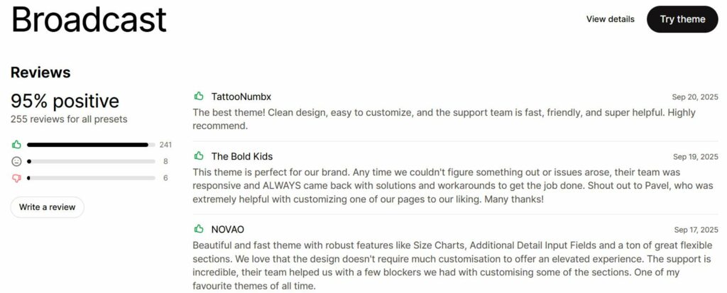 Broadcast Theme Shopify reviews