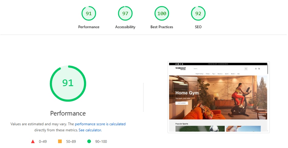 PageSpeed Insight score of Canopy Shopify theme