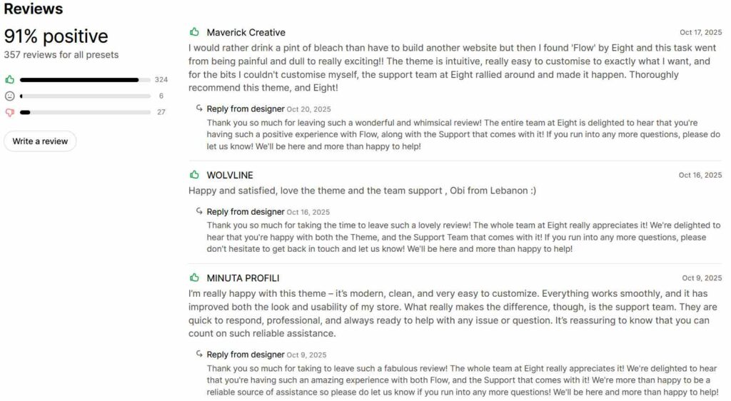 customer reviews of Shopify Theme Flow