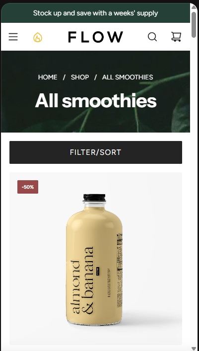 Flow theme's shopping page on mobile interface