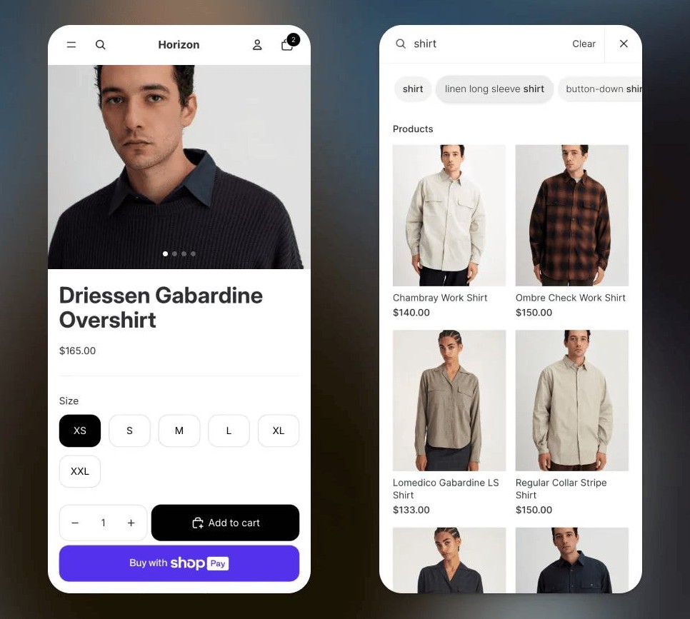 Horizon theme on mobile interface
