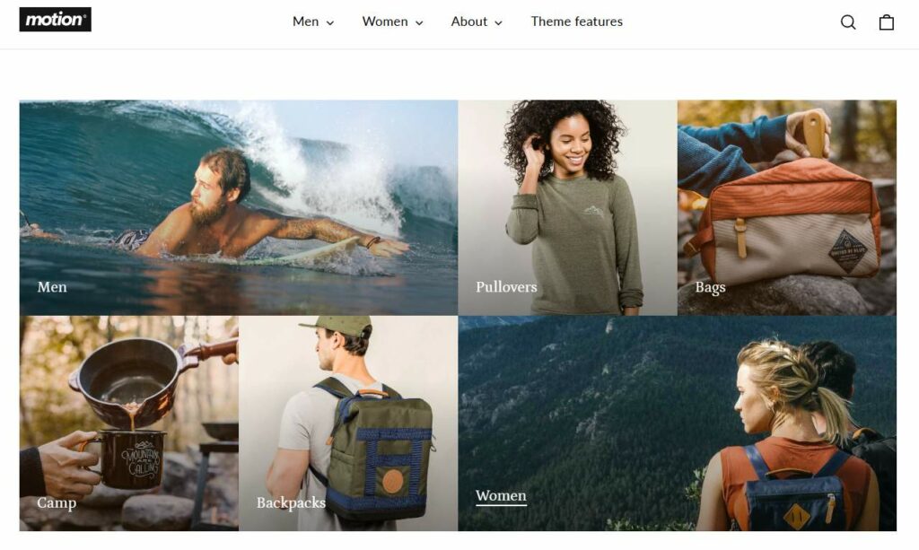 main features of motion shopify theme - collections
