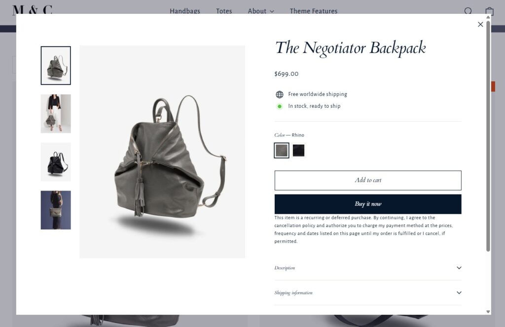 main features of motion shopify theme - quick view