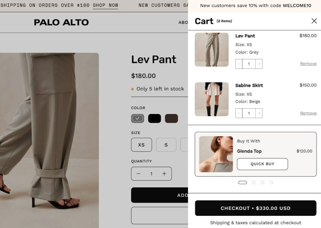 Palo alto's cross-selling feature in cart