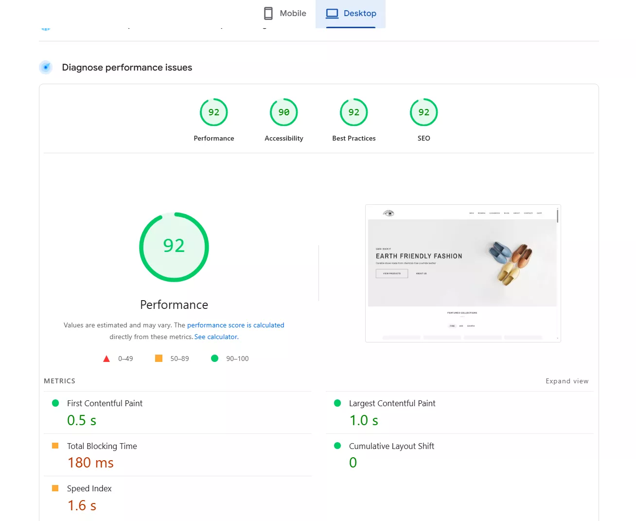 pipeline theme pagespeed insight score