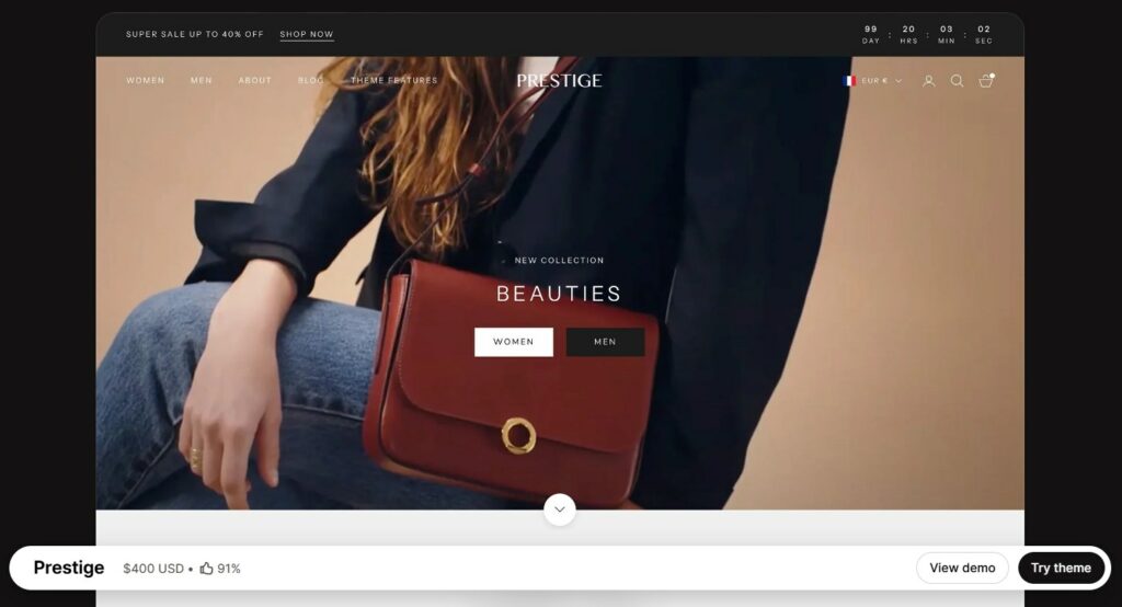 Prestige Shopify Theme overview