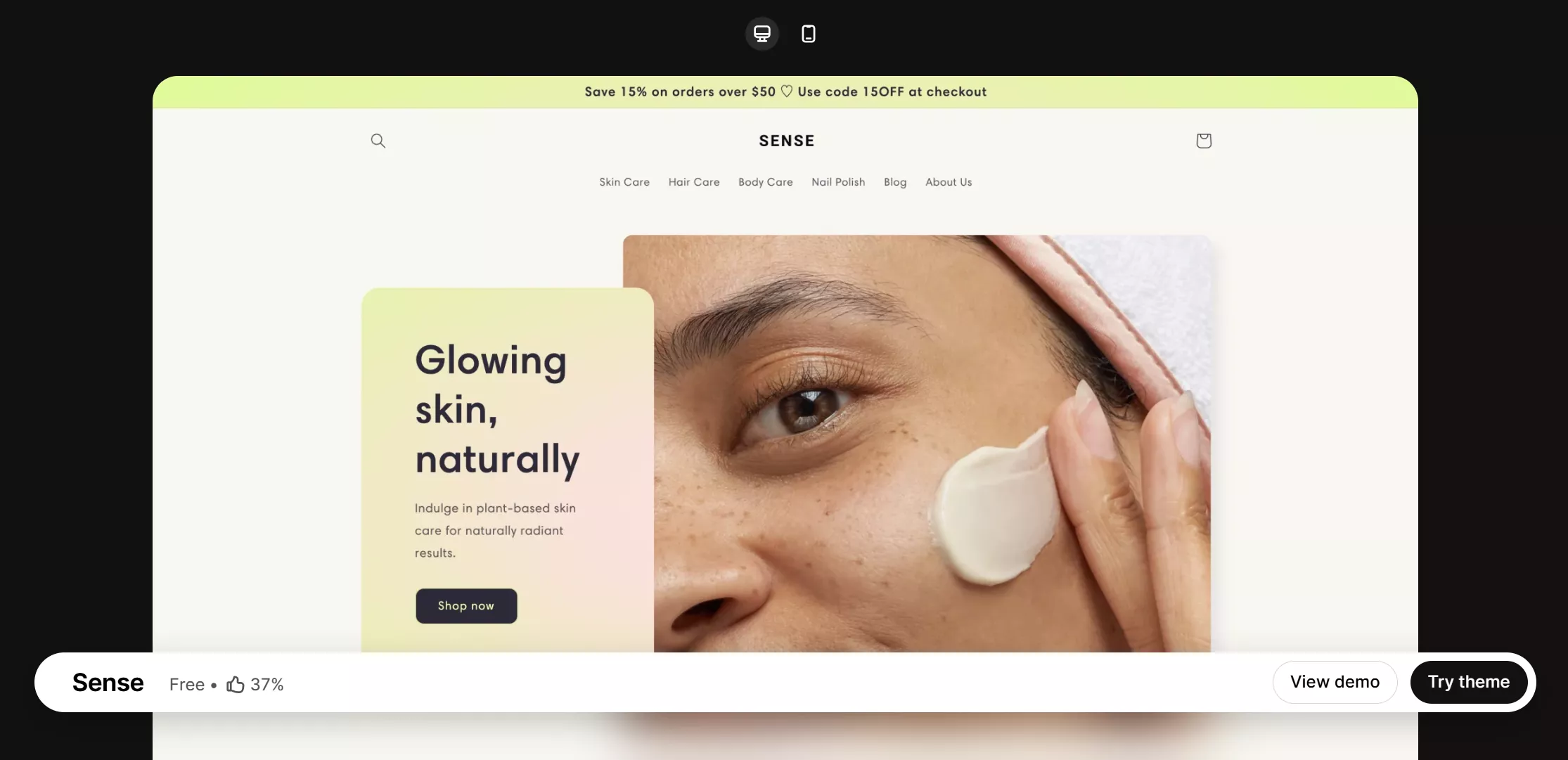 Sense Shopify theme listing preview