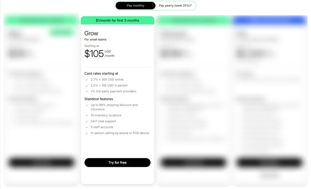 shopify grow plan pricing