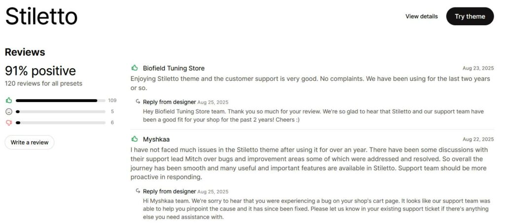 customer reviews and ratings of Stiletto Shopify Theme