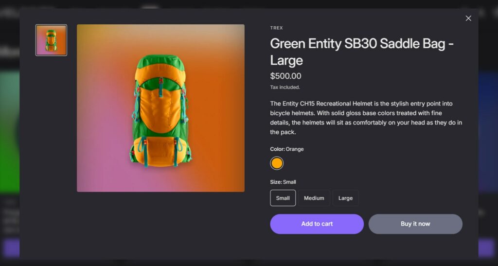 Quick buy feature in Shopify Vision Theme