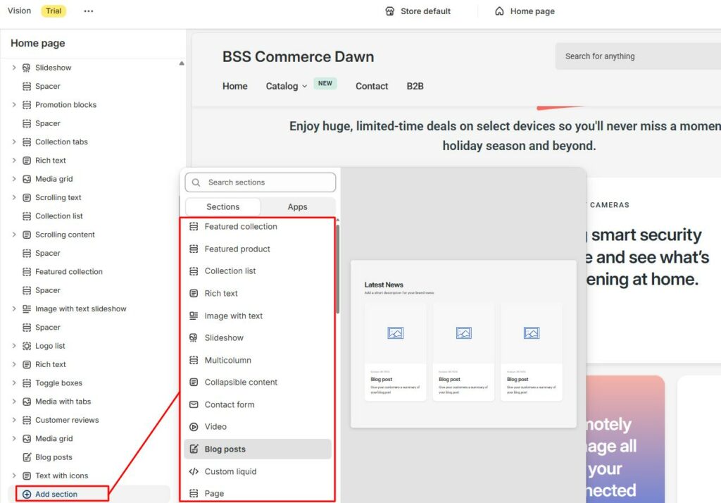 Customizable sections in Vision Theme Shopify