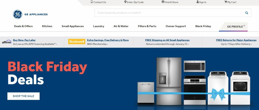 example of GE Appliances B2B using BigCommerce