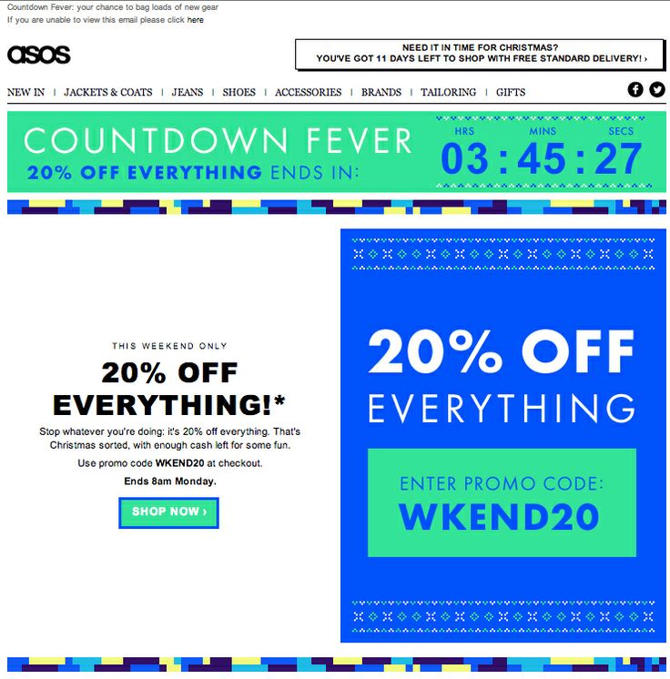 ASOS's countdown banners during Christmas