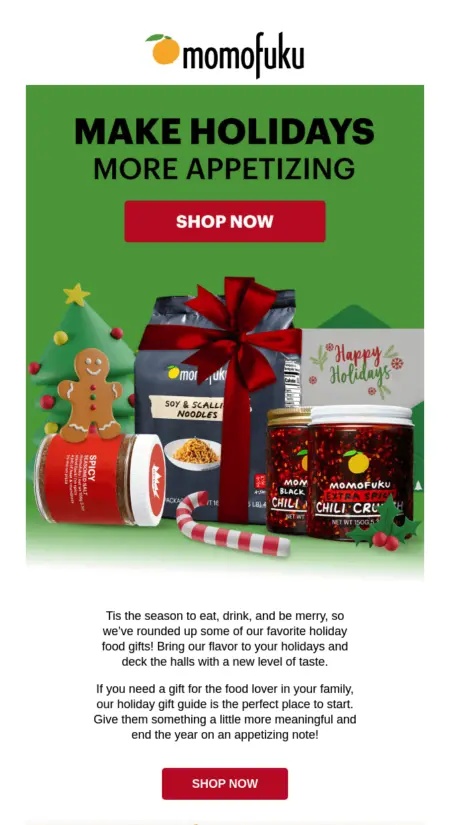 Momofuku's gift guide newsletter
