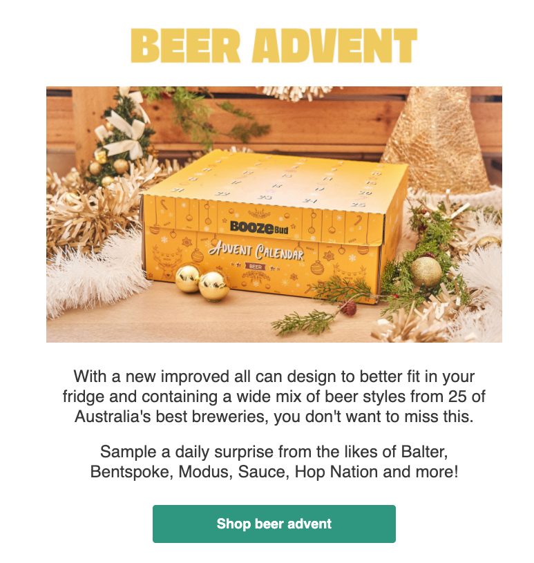 BoozeBud's Christmas preorder email