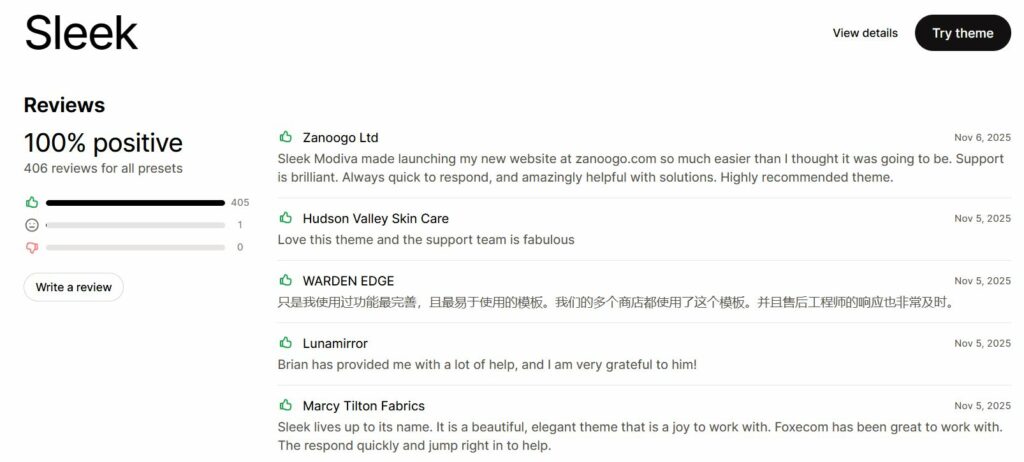 customer reviews and ratings of Sleek Shopify Theme