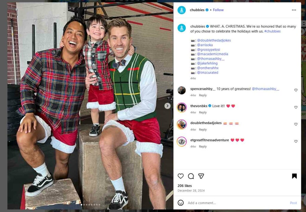 Chubbies Shorts shares customer photos using their Christmas-themed products on Instagram