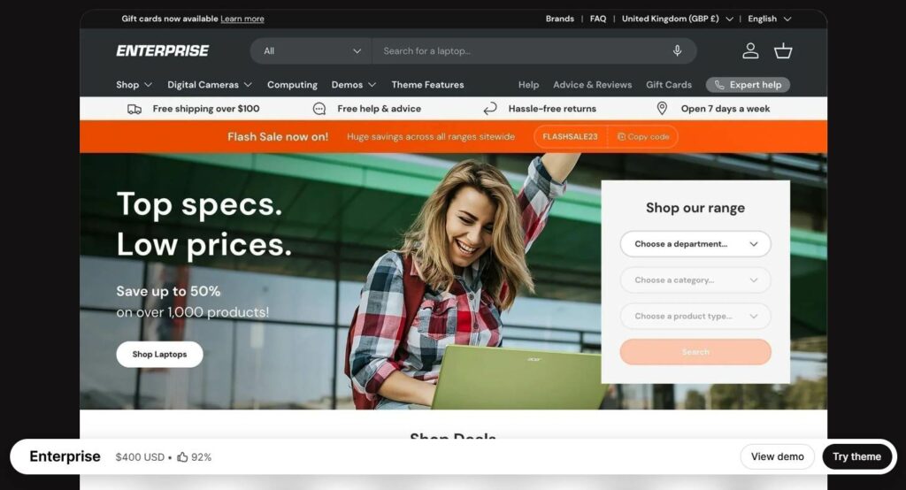 Shopify Enterprise Theme overview