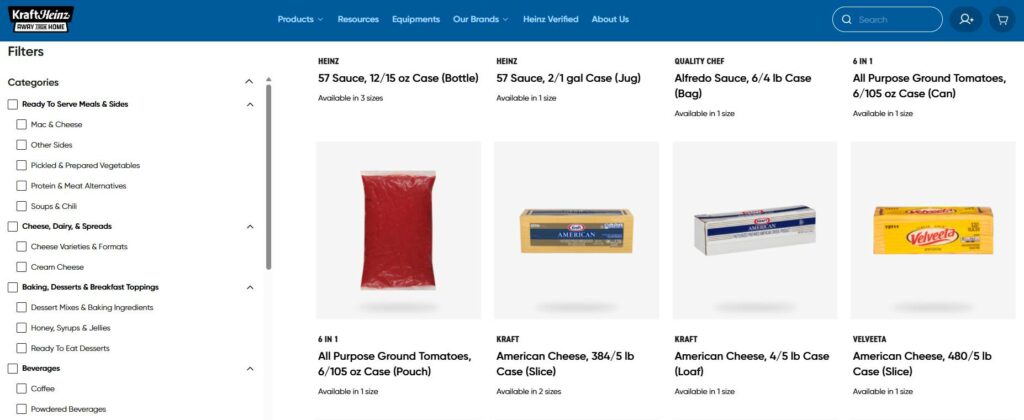Kraft Heinz B2B product listing