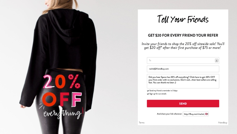Spanx's 20% off referral campaign 